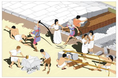 ilustracion Escenificación de la vida de los esclavos en Roma