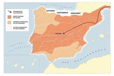 ilustracion Mapa de la expansión visigoda en la Península Ibérica