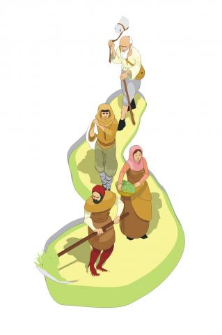 ilustracion Escenificación de las actividades típicas de las clases bajas en la Edad Media