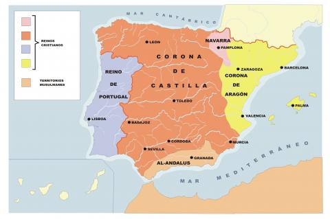 ilustracion Mapa de la expansión de los reinos cristianos por la Península Ibérica en el s. XIV