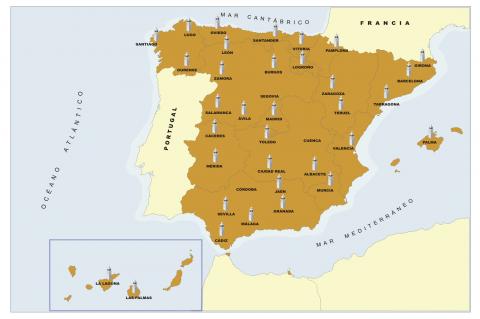 ilustracion Mapa de las principales ciudades españolas de la Edad Media