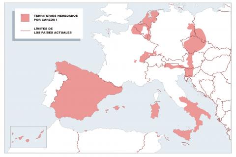 ilustracion Mapa de los territorios heredados por Carlos I en Europa