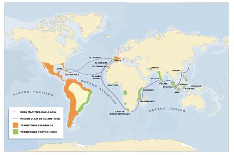 ilustracion Mapa político del reparto de territorios entre España y Portugal