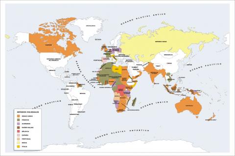 ilustracion Mapa político de los imperios coloniales del s. XIX