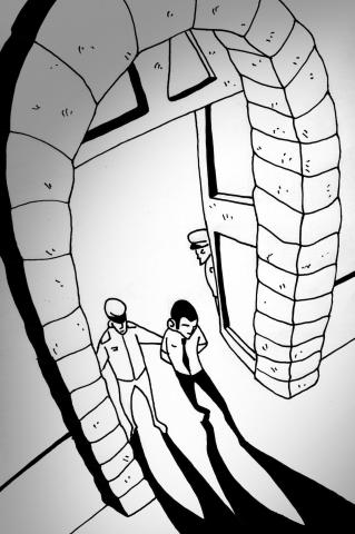 ilustracion El extranjero: Lo sacan de la sala del juicio