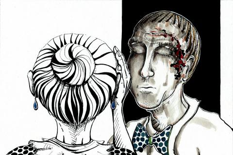 ilustracion El Sur: En la cara de la mujer que le abrió la puerta vio grabado el horror, y la mano que se pasó por la frente salió roja de sangre