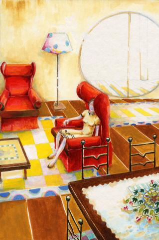 ilustracion Diez negritos: Miss Brent, nerviosa, se queda sola en el comedor