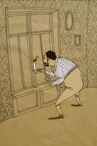 ilustracion El perro de Baskerville: Barrymore mirando por la ventana 