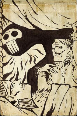 ilustracion Canción de Navidad: Scrooge ve su cuerpo amortajado