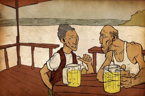 ilustracion El viejo y el mar: Charlando en la terraza