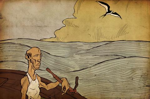 ilustracion El viejo y el mar: El viejo ve una fragata