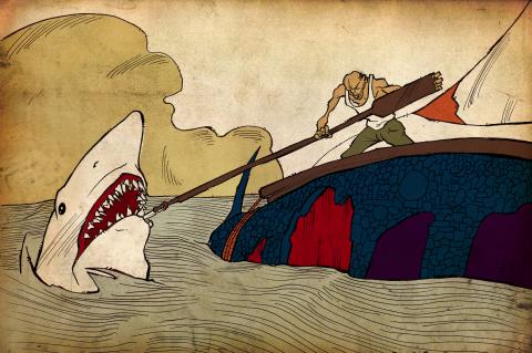 ilustracion El viejo y el mar: Lucha por conservar su pieza