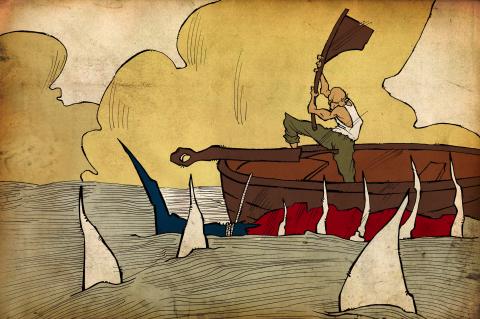 ilustracion El viejo y el mar: El viejo se resiste