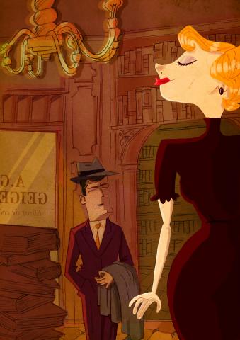 ilustracion El sueño eterno: Marlowe entra en la librería Geiger