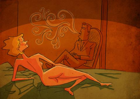 ilustracion El sueño eterno: Carmen desnuda en la cama de Marlowe