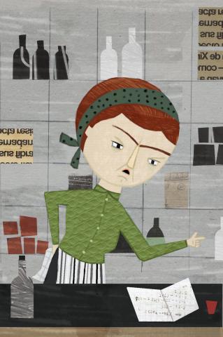 ilustracion Nada: La hermana de Julia confronta a Juan con la realidad de cómo es su mujer la que lo mantiene jugando a las cartas en la taberna que regenta ésta