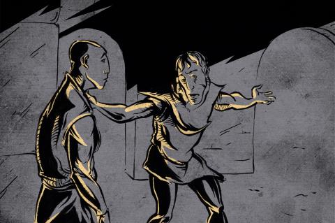 ilustracion Hamlet: Hamlet le pide a Horacio que observe la actitud del rey