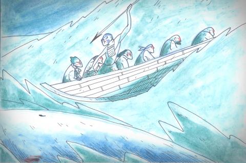 ilustracion Moby-Dick: Queequeg lanza el arpón