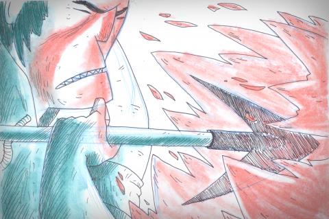 ilustracion Moby-Dick: Herrero haciendo un arpón