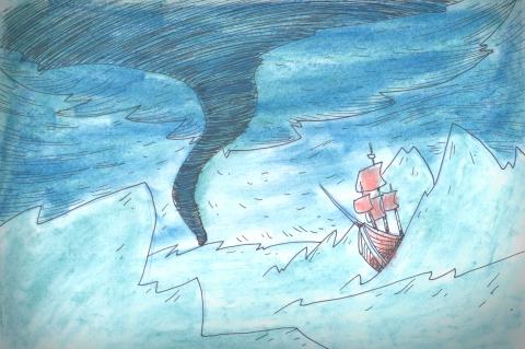 ilustracion Moby-Dick: Ballenero junto al tifón