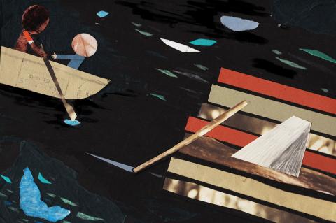 ilustracion Las aventuras de Huckleberry Finn: Huck y Jim recuperan la balsa