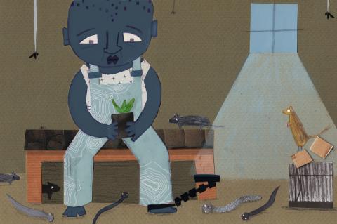 ilustracion Las aventuras de Huckleberry Finn: Jim siguiendo las instrucciones absurdas de Tom para liberarlo