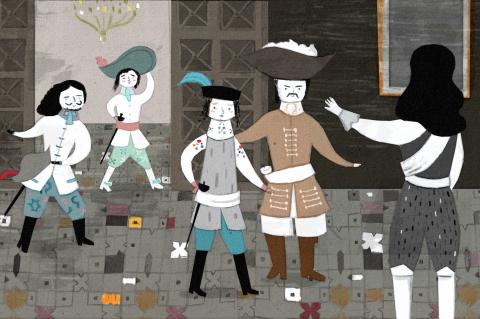 ilustracion Los tres mosqueteros: La audiencia de Luis XIII a los Mosqueteros