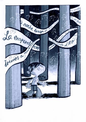 ilustracion La historia interminable: Uyulala en el bosque de columnas