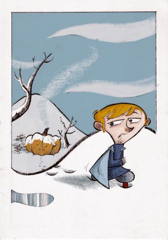 ilustracion La historia interminable: Bastián camina sobre la nieve