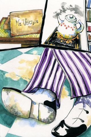 ilustracion El extraño caso del doctor Jekyll y el señor Hyde: Poole y Utterson encuentran muerto a Hyde en el gabinete de Jekyll