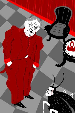 ilustracion La metamorfosis: El padre de Gregorio se comporta de forma hostil