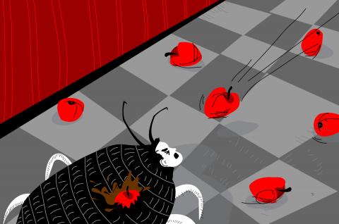 ilustracion La metamorfosis: Gregorio es rechazado con violencia