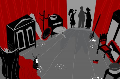 ilustracion La metamorfosis: Gregorio escucha cómo su familia discute por su manutención