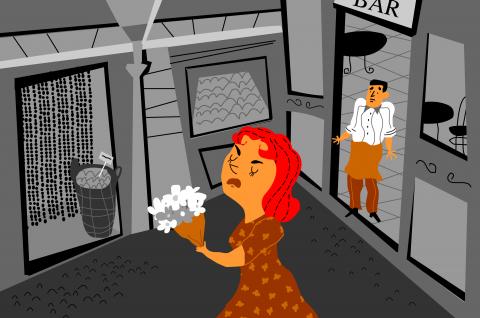 ilustracion La plaza del Diamante: Rita enojada y Vicenç desconcertado