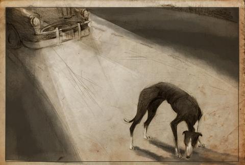 ilustracion A sangre fría: Dick atropella a un perro en la carretera