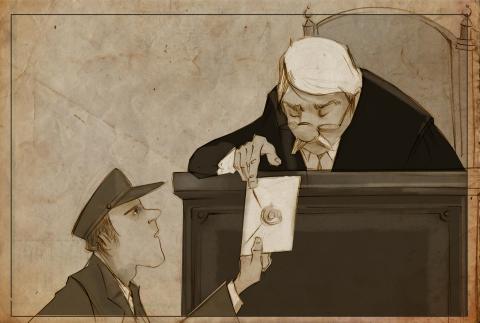 ilustracion A sangre fría: Alguacil con el veredicto sellado