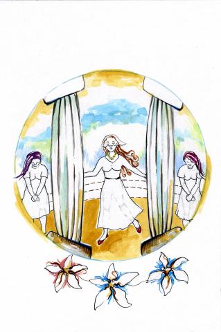 ilustracion La Odisea: La bella Penélope se dirige a sus pretendientes