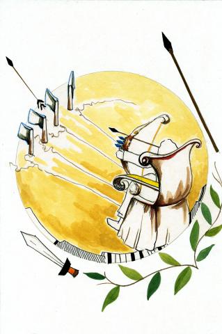 ilustracion La Odisea: Ulises con su arco