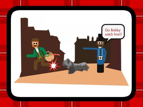 ilustracion Cuento Greyfriars Bobby: Bobby con su primer dueño, el policía John Gray