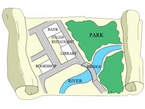 ilustracion Plano de ciudad con nombres en inglés