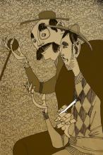 ilustracion El perro de Baskerville: Sherlock y Watson examinan el bastón