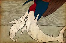 ilustracion El viejo y el mar: Los tiburones devoran el pez