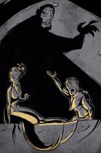 ilustracion Hamlet: El espectro aparece en el aposento de la reina