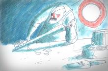 ilustracion Moby-Dick: Carpintero construyendo pata de marfil