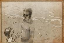 ilustracion A sangre fría: Dick juega con una niña en la orilla