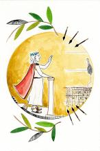 ilustracion La Odisea: Telémaco convoca a los pretendientes de su madre Penélope